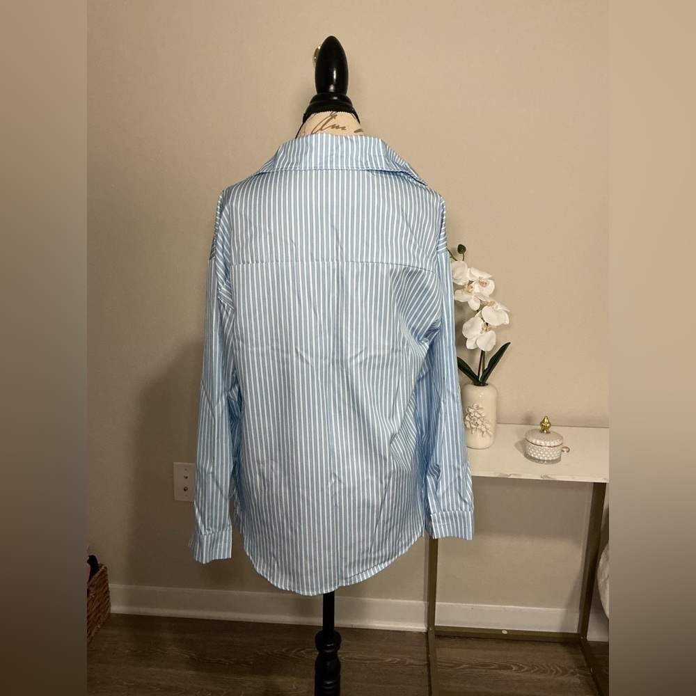 DO NOT BUY. “SOLD” Blue Striped Button-Up Shirt and Shorts Set - Picture 3 of 9